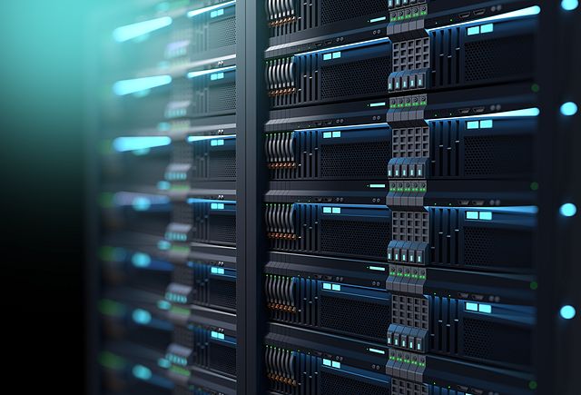 3D illustration of super computer server racks in datacenter