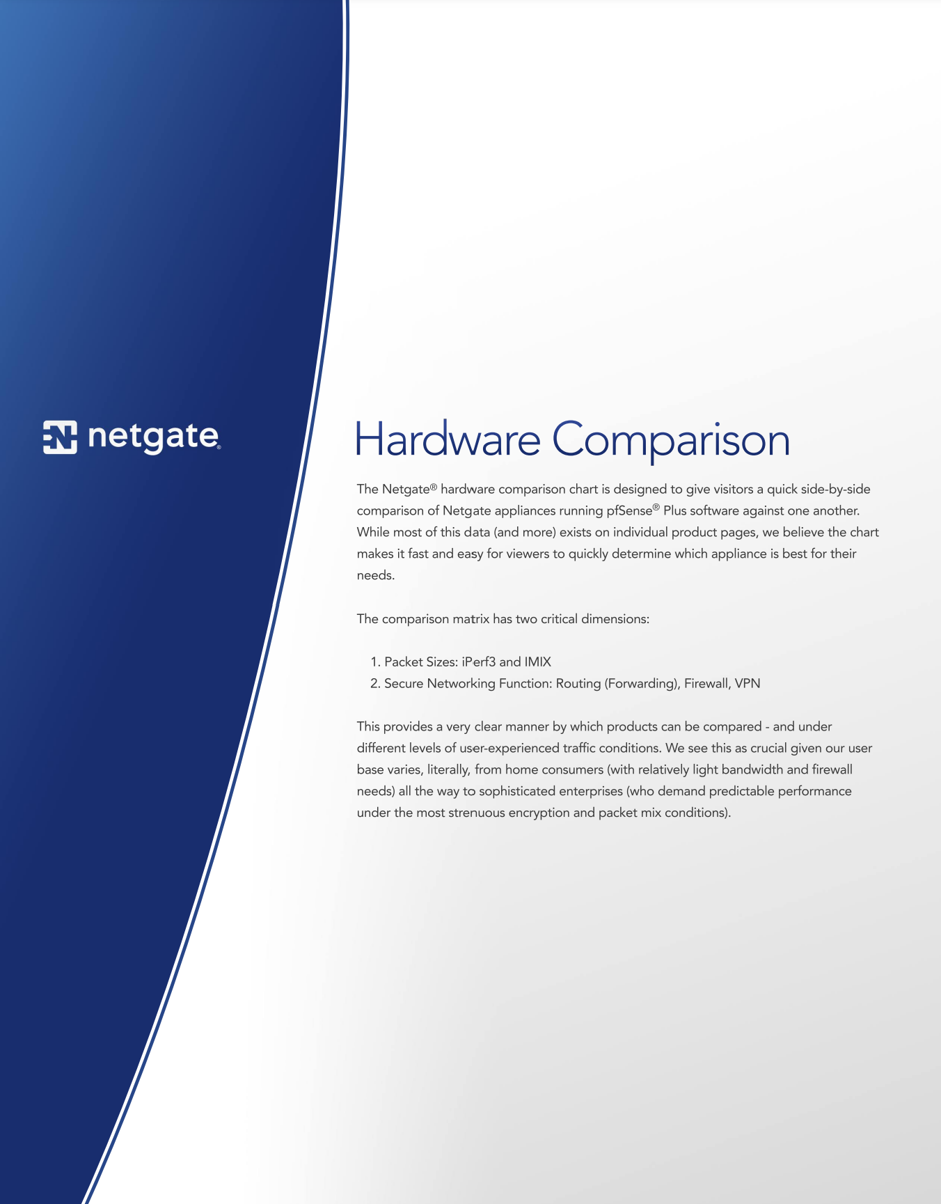 Front page preview of Netgate Hardware Comparison Data Sheet