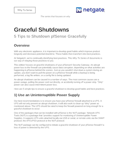 Front page preview of Graceful Shutdowns for pfSense Technical Paper