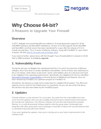 Front page preview of Why Choose 64-bit for pfSense? Technical Paper