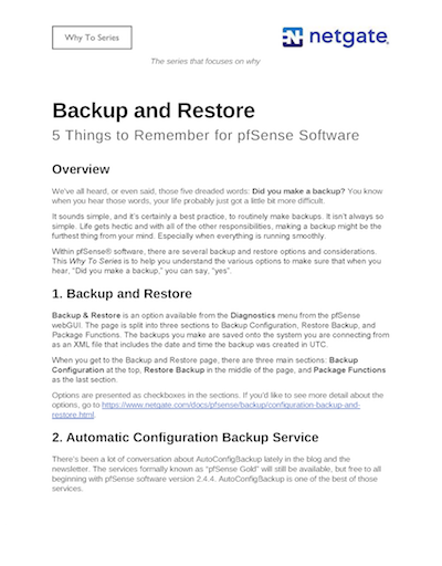 Front page preview of Backup and Restore for pfSense Technical Paper