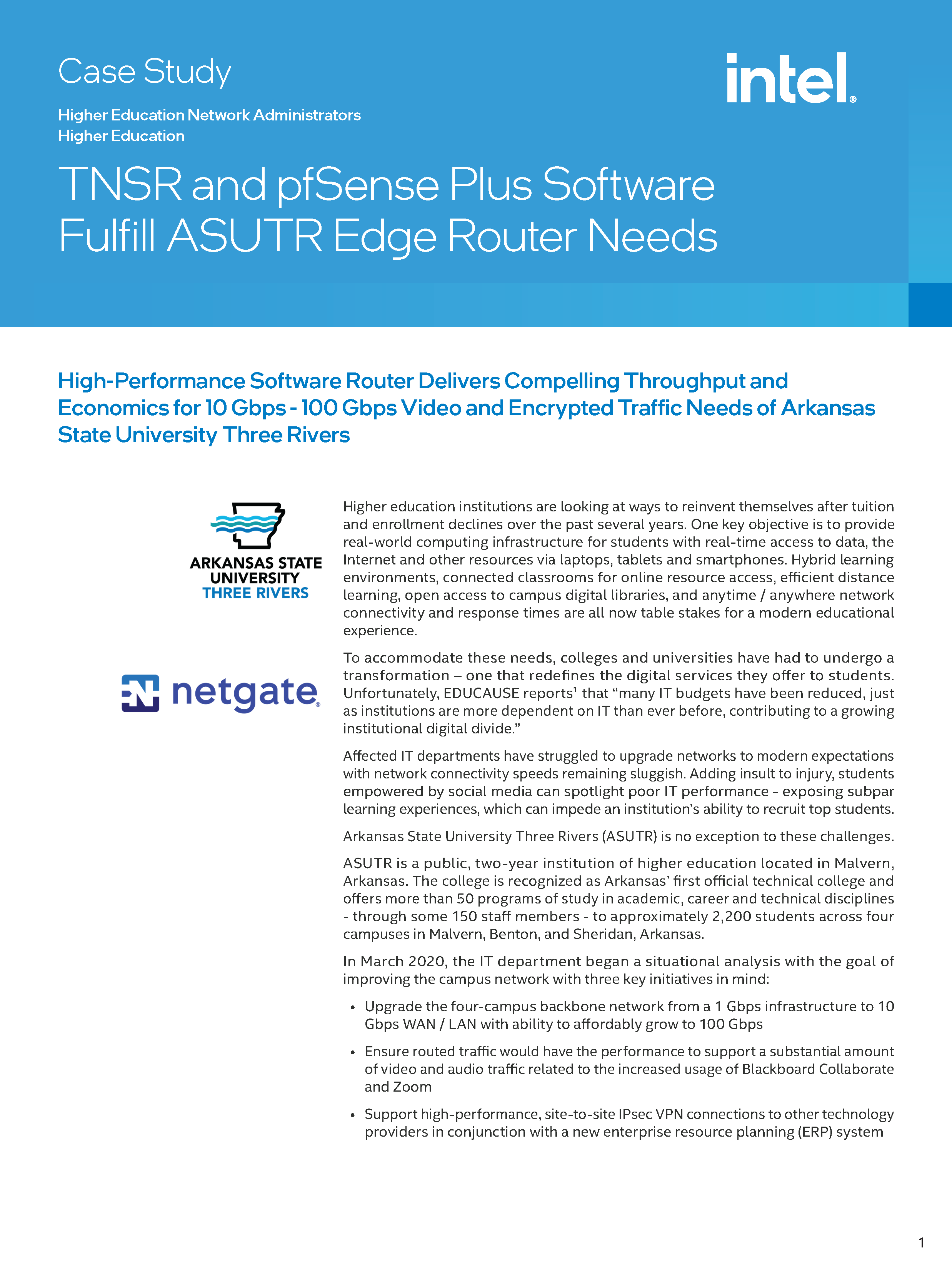 Front page preview of TNSR and pfSense Plus Software Fulfill ASUTR Edge Router Needs Solution Brief